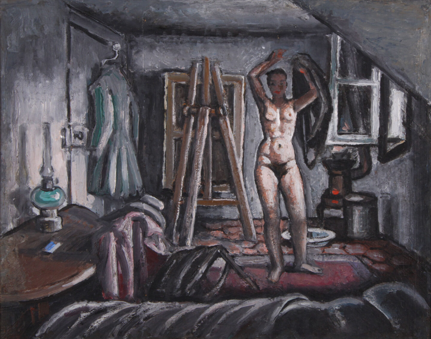 Jean Amblard. Nu dans son premier atelier rue Galande. 1937.