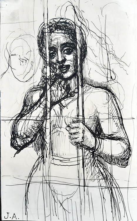 Jean Amblard. Chana derrière les barreaux. vers 1944.