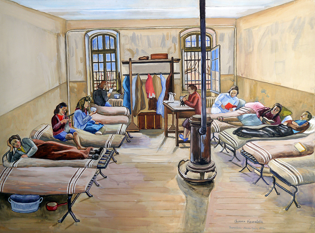 Chana Kowalska, Dortoir à la caserne-prison des Tourelles à Paris. 1942. (Musée de la Résistance nationale. Champigny).